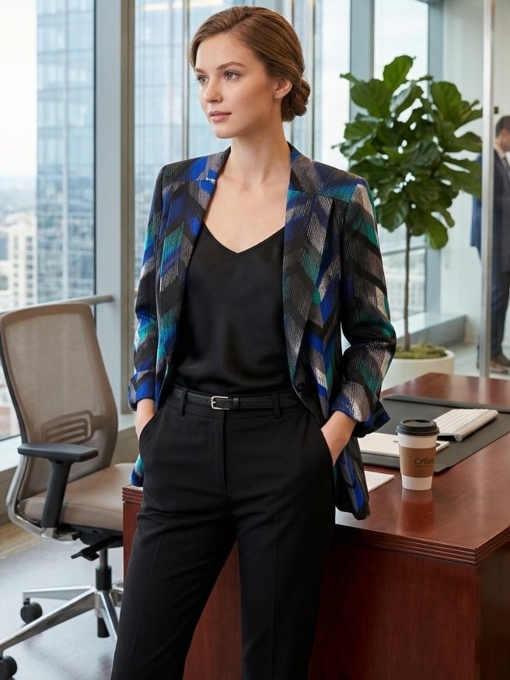 Kasper Geometric Multi Printed Open-Front Blazer (6)